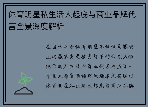 体育明星私生活大起底与商业品牌代言全景深度解析